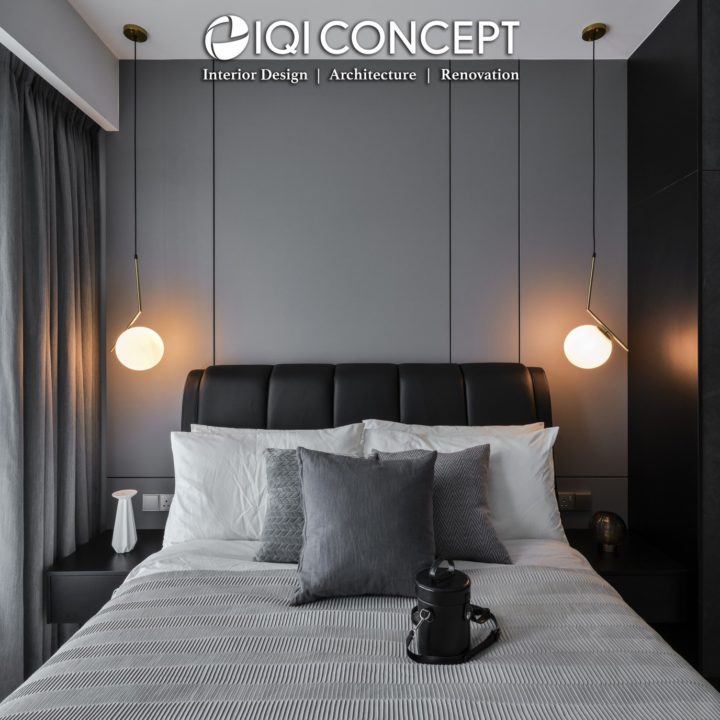 monochrome condo bedroom