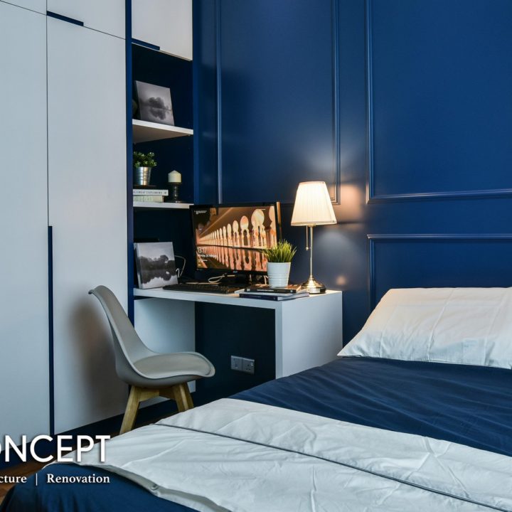 modern blue bedroom beading panel