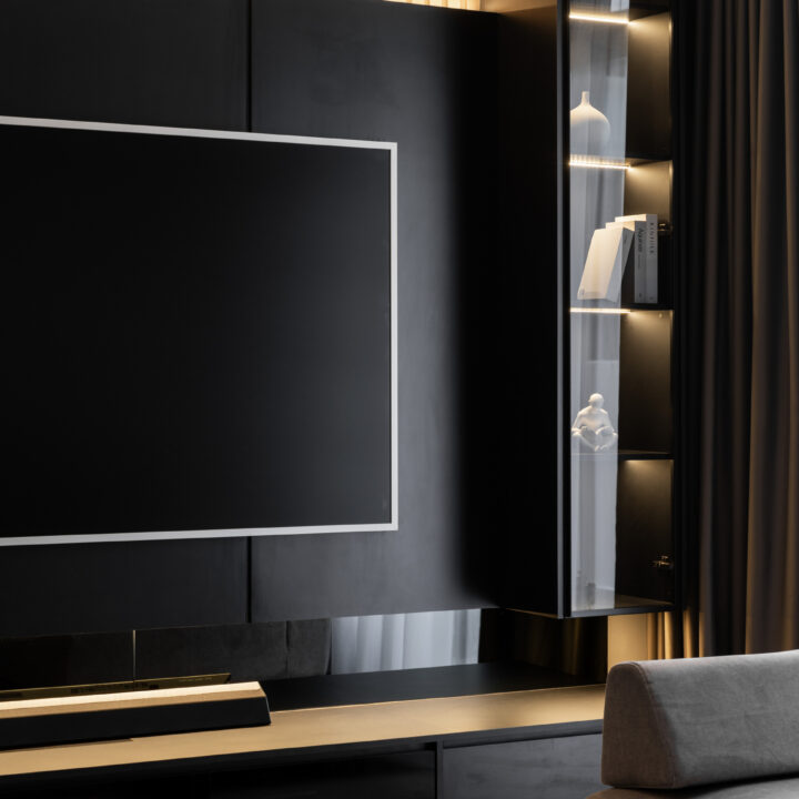 modern contemporary luxury black tv feature wall