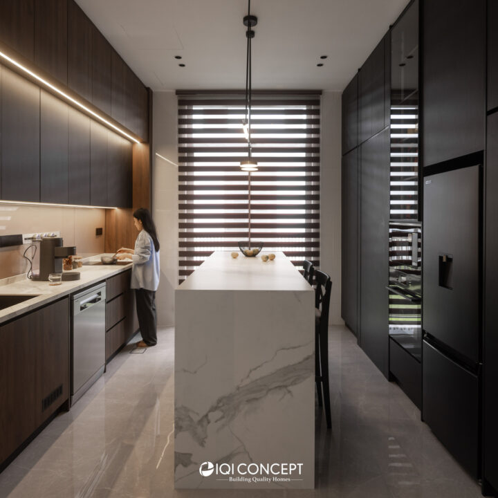 dry kitchen design dark wood and black