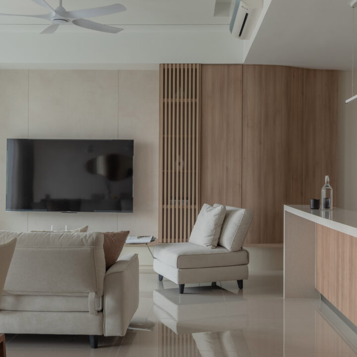 Modern Zen Living Room with wood and neutral tone